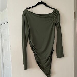 Asymmetrical Green Long Sleeve Bodysuit